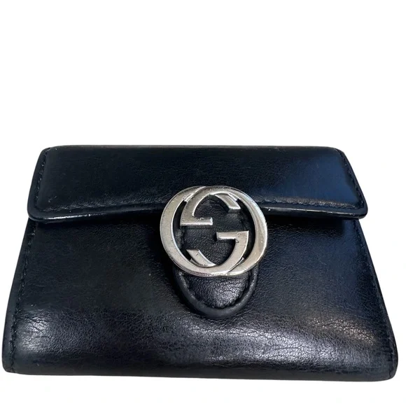 Gucci Black Leather key holder /Wallet with Silver Interlocking G - Picture 3 of 11